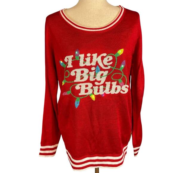 Tipsy Elves Women's I Like Big Bulbs Light Up Ugly Christmas Sweater Red Medium - Picture 3 of 8
